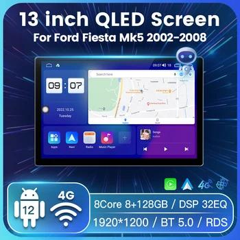 13-Дюймовый Android 12 Автомобильное Авторадио Интеллектуальная Система Для Ford Fiesta Mk VI 5 Mk5 2002-2008 Все В Одном Управлении Рулевым Колесом WiFi