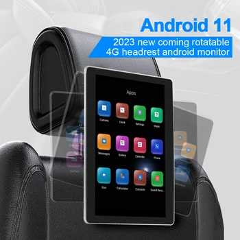 2023 Android 11, монитор с 10,1-дюймовым поворотным экраном, подголовник на заднем сиденье, развлечения с поддержкой сотовой связи 4g, Фронтальная камера, Видеочат.