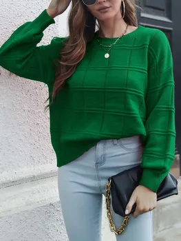 2023 Осенний Зеленый свитер, женский джемпер, вязаный свитер, Пуловер, Женский Зимний Свободный свитер с длинным рукавом для женщин