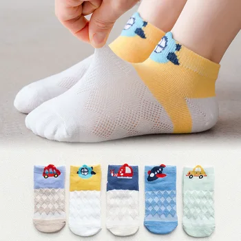 5 Пар/лот, детские носки, весенне-летние сетчатые тонкие носки для маленьких мальчиков и девочек, хлопковые носки-лодочки с рисунком из мультфильма, с защитой от скатывания, детские носки-лодочки
