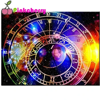 5D Diy Алмазная живопись с цветными часами Художественная мозаика Вышивка крестом Полная квадратная / круглая наклейка на стену k435