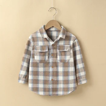 Citgeett/ Весенние детские повседневные рубашки с лацканами для маленьких девочек и мальчиков, однобортные топы в клетку с длинными рукавами, Осенняя одежда