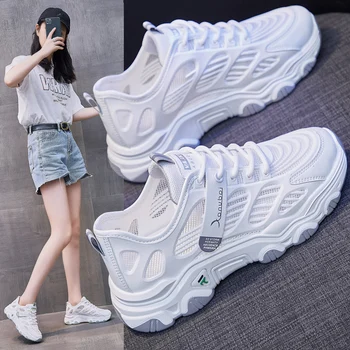 Fujeak 2023, Новые белые кроссовки для бега, женская летняя спортивная обувь, сетчатые дышащие кроссовки, Износостойкая уличная повседневная обувь