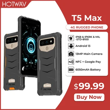 HOTWAV T5 MAX Прочный Смартфон Android 13 6050 мАч 4 ГБ + 64 ГБ Мобильный Телефон С поддержкой NFC 6,0 