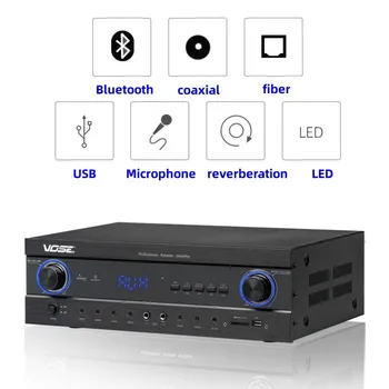 MJ-80 Bluetooth 5,0 420 Вт * 2 2,0-Канальный Стерео Hi-FI AV-Сценический Домашний КАРАОКЕ KTV Аудио Усилитель С USB-Волоконно-Коаксиальным Микрофоном