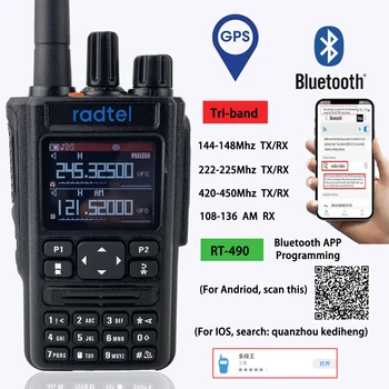 Radtel RT490 Шестиполосная любительская Ветчина 2-Полосные радиостанции 256-Канального авиационного диапазона Walkie-Talkie Bluetooth APP GPS USB-C AM Air Frequency RX