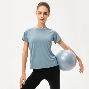 S-Yoga с короткими рукавами, свободный крой, повседневная спортивная футболка для бега, дышащие шорты для фитнеса