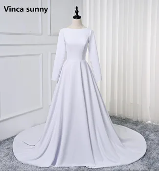 Vinca sunny Vestido De Noiva Новое свадебное платье из мягкого атласа трапециевидной формы с длинным рукавом, простое свадебное платье robe de mariage