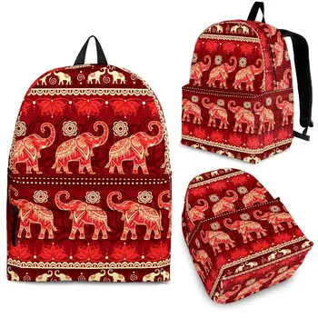 YIKELUO Модный бохо-принт в виде слона, прочный красный рюкзак, студенческая сумка для учебников на молнии, подростковый рюкзак для ноутбука, сумки с животными