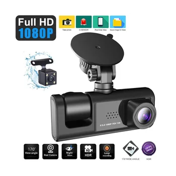 Автомобильный Видеорегистратор с 3 Объективами Камеры HD 1080P Dash Camera С Двумя Объективами Dashcam Видеомагнитофон Черный Ящик 24-ЧАСОВОЙ Мониторинг парковки