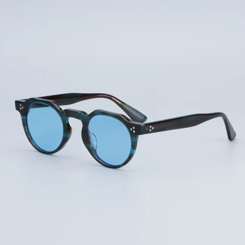 Ацетатные солнцезащитные очки в японском стиле, классические дизайнерские очки ручной работы, мужские Модные солнцезащитные очки, Женские Черепахово-синие очки