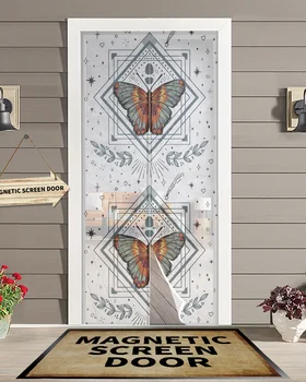Бабочка, звезда, ромбовидный лист, Летняя дверная занавеска с магнитным экраном, антимоскитная сетка, насекомые, мухи, кухонные занавески