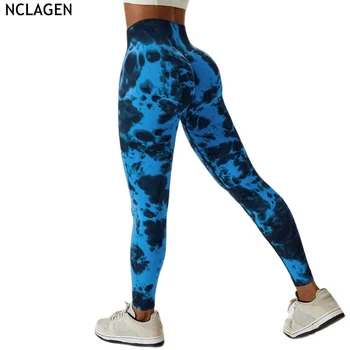 Бесшовные брюки для йоги с высокой талией, окрашенные галстуком NCLAGEN, брюки для фитнеса, подтягивающие бедра, спортивные обтягивающие леггинсы, дышащие брюки