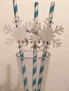 Блестящая Снежинка Рождество зима свадьба День Бритья Бумажные соломинки в полоску Раскрывают пол соломинка для чаепития в душе ребенка