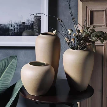 Большая ваза из грубой керамики, современная минималистичная цветочная композиция в скандинавском стиле, украшения для гостиной, спальни, рабочего стола