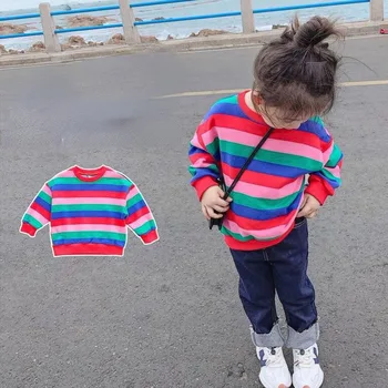 Весенне-осенний свитер для девочек, детский полосатый свитер, модный топ с длинными рукавами для малышей