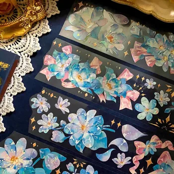 Виниловая лента с голубой снежной орхидеей Washi PET для изготовления открыток, декоративная наклейка для скрапбукинга 