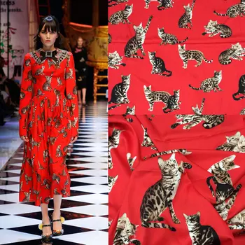 Выставка DG, ткань для платья с принтом красного кота, платье ручной работы ручной работы в вертикальном стиле, атласная ткань чонсам.