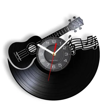 Гитара Виниловая пластинка Настенные часы 3D музыкальный инструмент Партитура Настенные часы со светодиодной подсветкой Подарок в стиле рок-н-ролл
