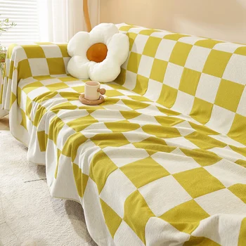 Жаккардовое Реверсивное полотенце для дивана, новое модное покрывало для дивана в клетку для декора гостиной, Всепогодное многофункциональное полотенце для дивана