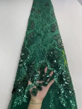Зеленый 2023, Африканский стиль, Элегантное кружево, французская мода, Текстурированное Роскошное свадебное платье из тюля ручной работы, расшитое бисером, 5 ярдов ткани