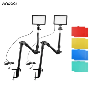 Комплект складного USB-видеосветильника Andoer 3200 К-5600 К Светодиодные видеосветильники со складными настольными световыми подставками для прямой трансляции
