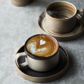 Кофейная чашка с блюдцем Набор керамики ручной работы Ретро Чашка для воды Чашка для молока Чашка для завтрака Кружка