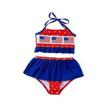Купальник для девочек 4 июля оптом, летний купальник с национальным флагом Америки, купальник-бикини для девочек, комплекты из 2 предметов