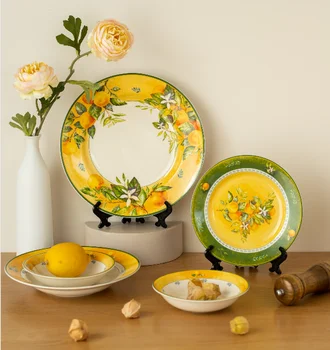 Легкая роскошная бытовая посуда в европейском стиле в стиле ретро, керамические миски для риса, тарелки для стейков, суповые тарелки