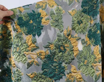 Легкая тисненая ткань из зеленой растительной жаккардовой органзы для пошива модных платьев Шириной 140 см - продается по счетчику