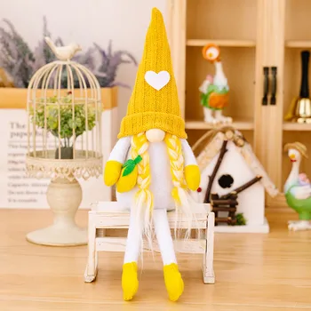Летние декоративные принадлежности Желтая вязаная безликая кукла Лимонная кукла с подвешенной ногой Желтая