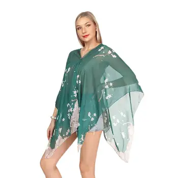 Летний шарф-шаль для женщин, легкие солнцезащитные шарфы из искусственного шелка, элегантные накидки для бикини, шифоновые пляжные накидки