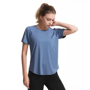Летняя женская футболка для бега с круглым вырезом, тонкая свободная одежда большого размера, быстросохнущая, с короткими рукавами, высокоэластичные топы для занятий йогой и фитнесом.