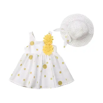 Милые младенцы, летнее платье для маленьких девочек, платья в бохо с цветочным узором, шляпа, 2 предмета, праздничная одежда для девочек-принцесс 6 м-3 года