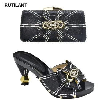 Модная итальянская женская обувь 2021 года, комплект сумок в тон, украшенный стразами, Африканские женские удобные босоножки на каблуках для вечеринки