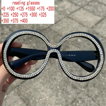 Модные Очки для чтения со стразами для дальнозоркости Женские Черные Круглые Компьютерные очки с защитой от синего света с диоптриями XN