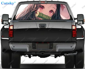 Наклейка на заднее стекло грузовика Kamado Nezuko, графическая наклейка на грузовик из ПВХ, перфорированный виниловый грузовик, Универсальный