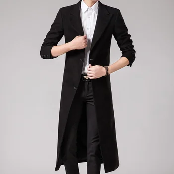 Новое поступление, шерстяная Длинная мужская ветровка, красивое пальто в форме колена, повседневное мужское пальто, зима, большие размеры S-4XL