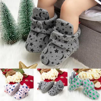 Новые носки для новорожденных, Обувь для мальчиков и девочек, Рождественские пинетки для первых ходунков, Хлопковая мягкая противоскользящая теплая детская мягкая обувь для кроватки