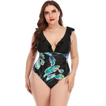 Новый женский купальник большого размера, цельный купальник большого размера, купальники для плавания с цветочным рисунком, пляжная одежда для женщин