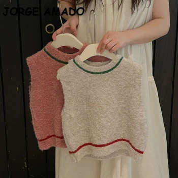 Новый модный весенне-осенний жилет, детская одежда, жилет без рукавов, вязаное милое пальто, свитера с круглым вырезом для девочек, H4136