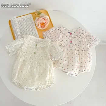Одежда Для новорожденных девочек с коротким рукавом, воротником 
