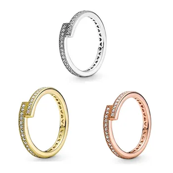 Оригинальные моменты, перекрывающиеся фирменным кольцом с кристаллами для женщин, свадебный подарок из стерлингового серебра 925 пробы, модные украшения