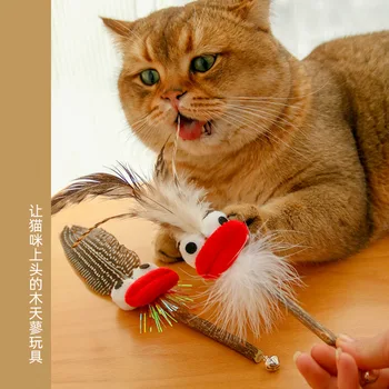 Оригинальный новый продукт cat креативная игрушка для кошек перо дерево полигон колокольчик возбужденная палочка для скрежета зубами принадлежности для домашних животных Интерактивная игрушка