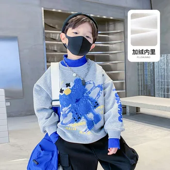 Популярная водолазка с логотипом one flocking child и утолщающий флис зима зима 2023, новая одежда для мальчиков cuhk boy