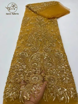 Роскошная кружевная ткань с африканскими блестками 2023, высококачественная вышивка ручной работы, кружевная ткань с бисером для новобрачных, материал для свадьбы