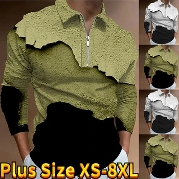 Рубашка Поло с длинным рукавом на молнии 2023, Модная футболка Серии Street Style С отворотом, Летняя Мужская Повседневная Футболка С 3D Цифровой печатью