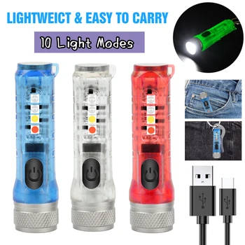 Светодиодный фонарик, ультра мощный перезаряжаемый мини-брелок, карманный фонарик, USB светодиодные фонари, портативный фонарь для аварийного кемпинга на открытом воздухе