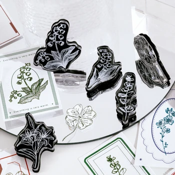 Серия Vintage Forest Market Plants Stamp DIY Акриловые штампы для канцелярских принадлежностей, скрапбукинга, Прозрачные штампы, ретро-печать