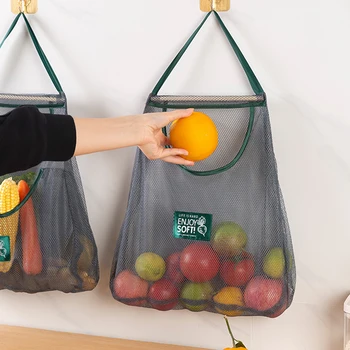 Сетчатая сетка многоразовые подвесные сумки для хранения фруктов, овощей, чеснока, лука, органайзер, Домашняя полая сетчатая сумка, Кухонные принадлежности, сумка-тоут
